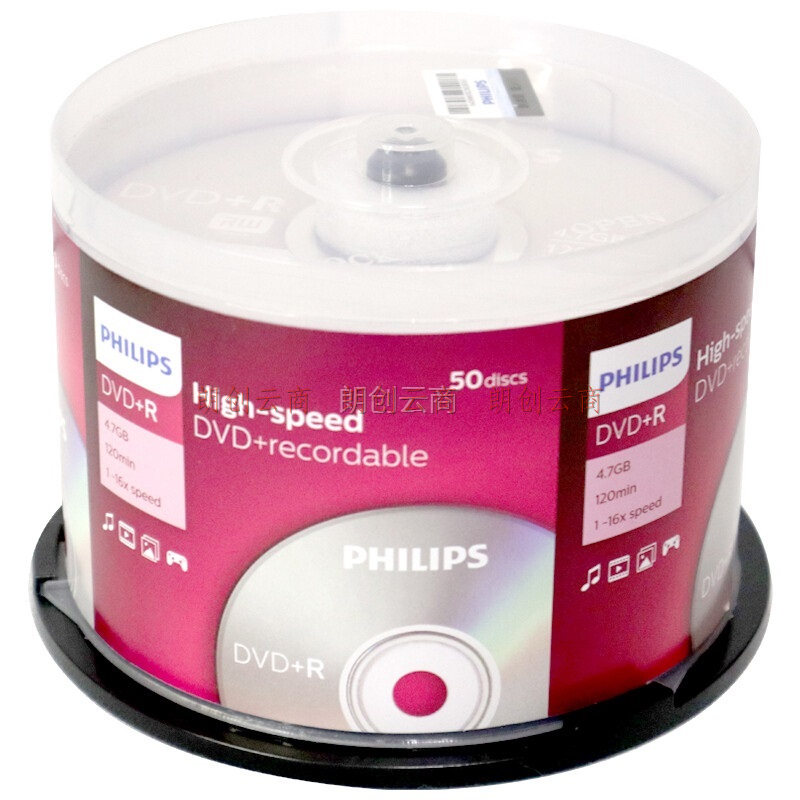 飞利浦(PHILIPS)DVD+R空白光盘/刻录盘 16速4.7G 桶装50片qqq3936